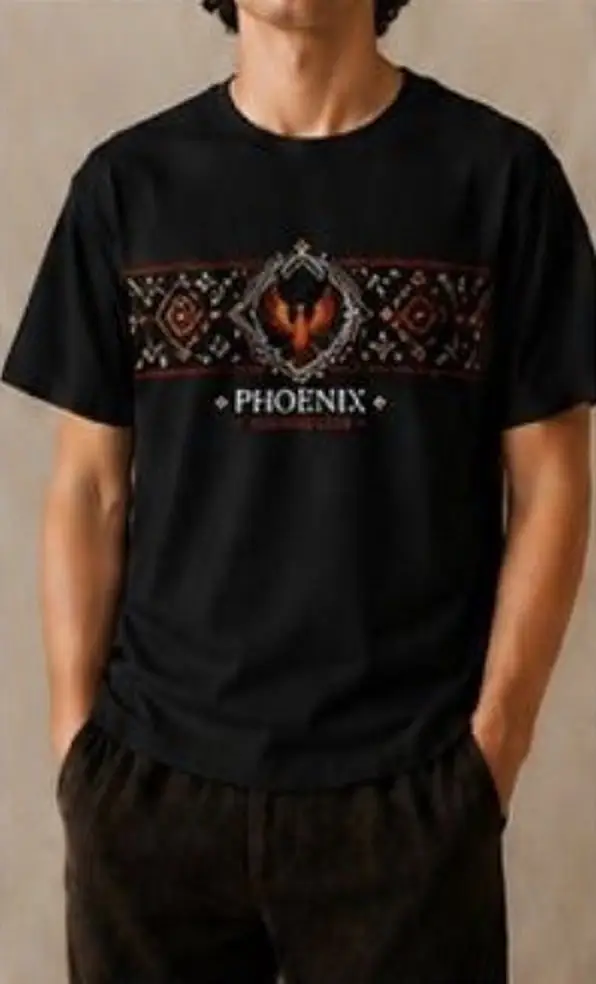 Phoenix Motif Tişört · Siyah